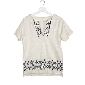 J.Crew Shirt Womens Small Cream ikat MCM Embroidered Short Sleeved Tunic Cotton